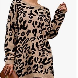Women's Crew Neck Oversized Jumper Tops Sweaters Leopard